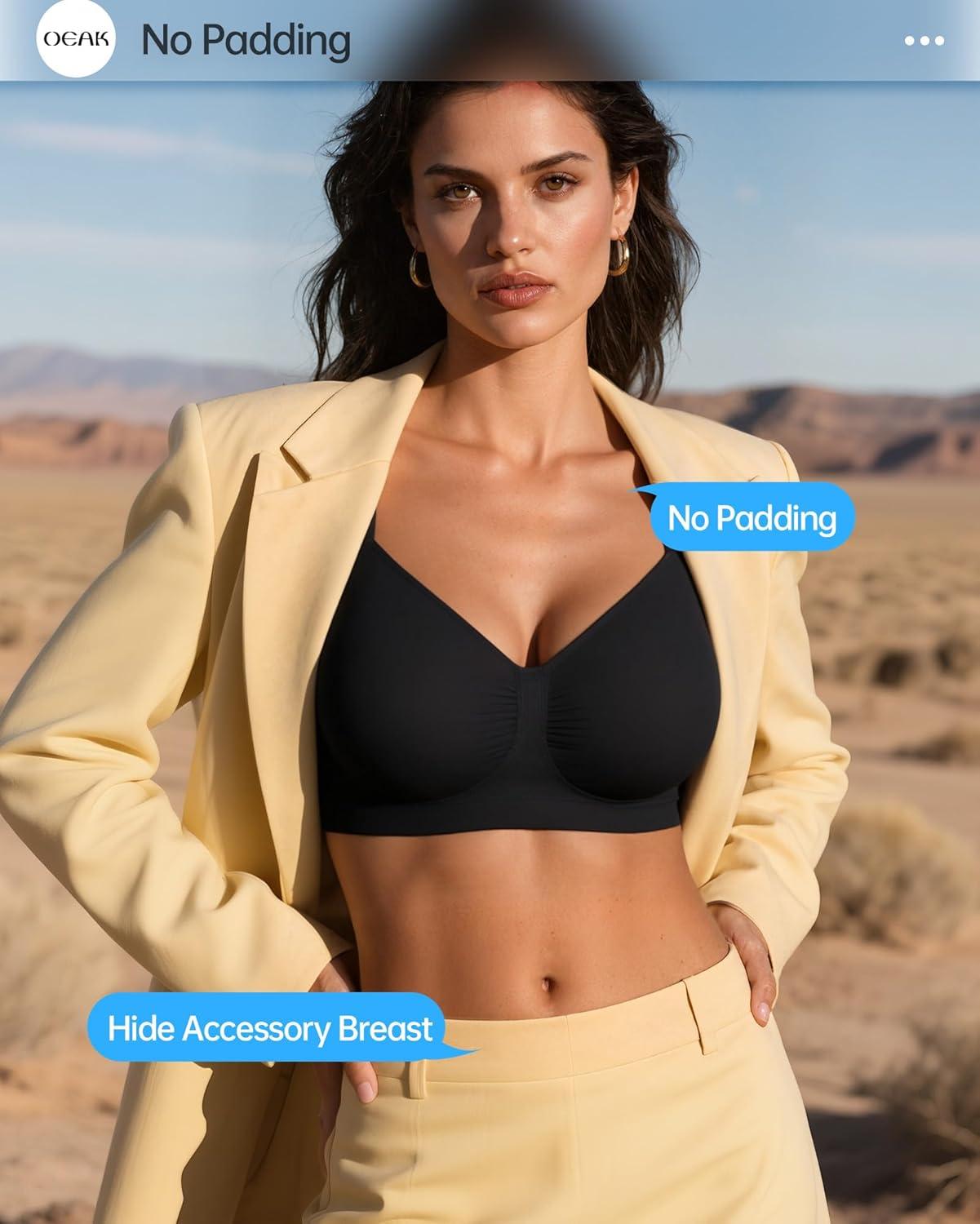 imageOEAK Bralettes for Women No Padding Comfortable Wireless Bras Seamless Bralette No Underwire Bra Cute Everyday Tshirt BrasBlack