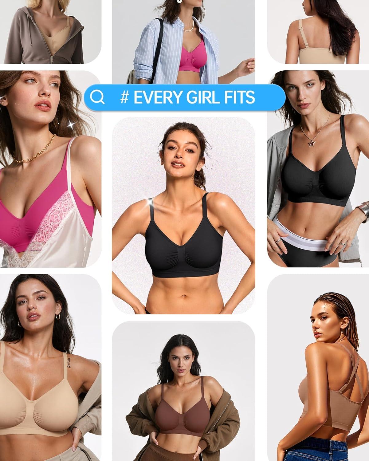imageOEAK Bralettes for Women No Padding Comfortable Wireless Bras Seamless Bralette No Underwire Bra Cute Everyday Tshirt BrasBlack