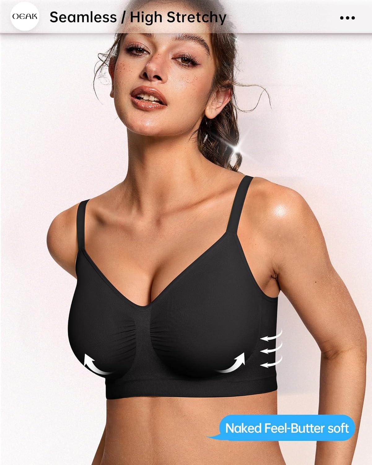 imageOEAK Bralettes for Women No Padding Comfortable Wireless Bras Seamless Bralette No Underwire Bra Cute Everyday Tshirt BrasBlack