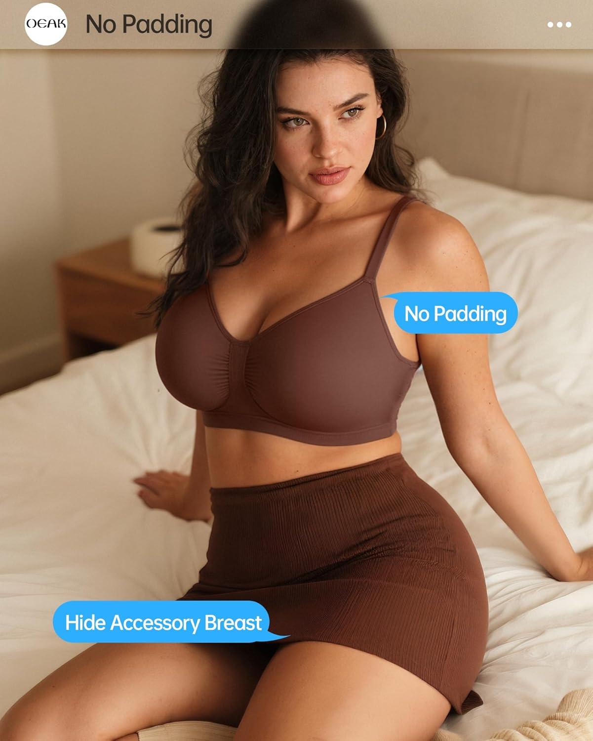 imageOEAK Bralettes for Women No Padding Comfortable Wireless Bras Seamless Bralette No Underwire Bra Cute Everyday Tshirt BrasChocolate
