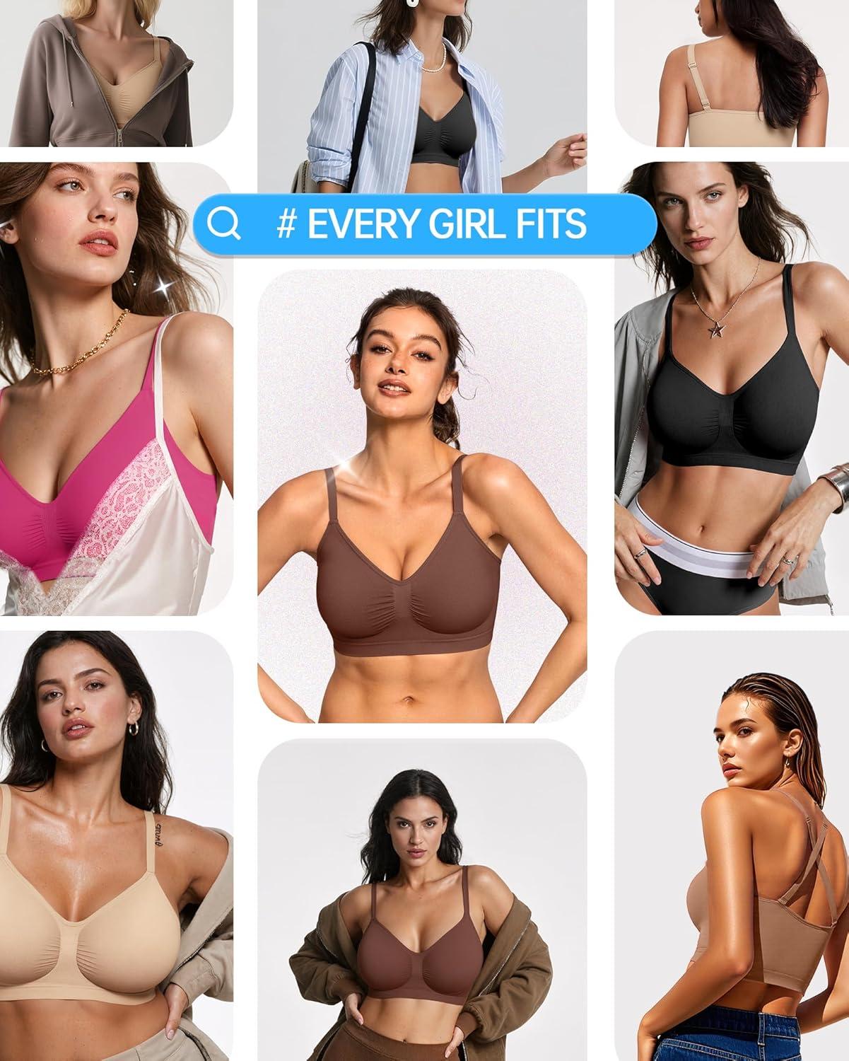 imageOEAK Bralettes for Women No Padding Comfortable Wireless Bras Seamless Bralette No Underwire Bra Cute Everyday Tshirt BrasChocolate