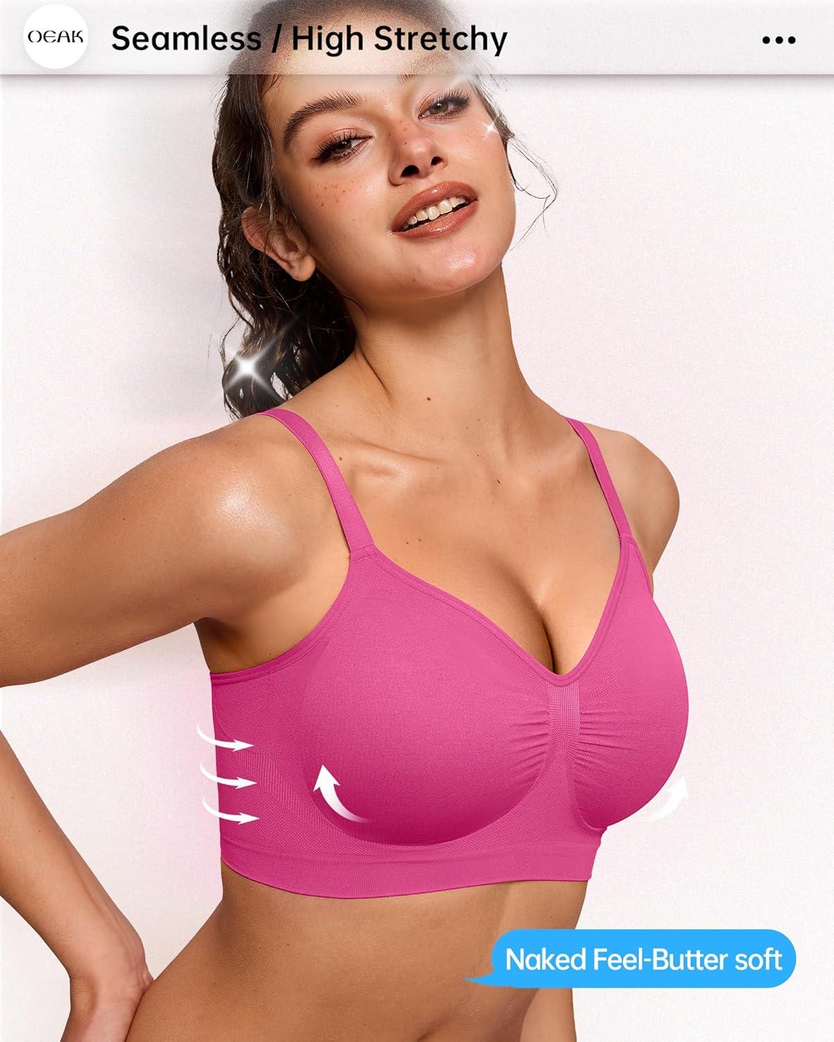 imageOEAK Bralettes for Women No Padding Comfortable Wireless Bras Seamless Bralette No Underwire Bra Cute Everyday Tshirt BrasHot Pink
