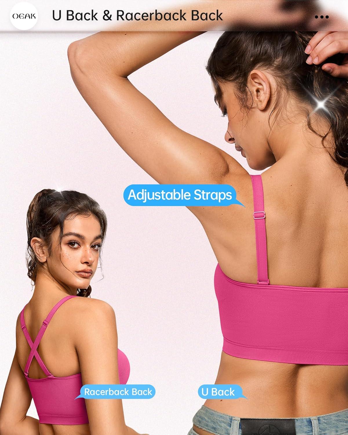 imageOEAK Bralettes for Women No Padding Comfortable Wireless Bras Seamless Bralette No Underwire Bra Cute Everyday Tshirt BrasHot Pink