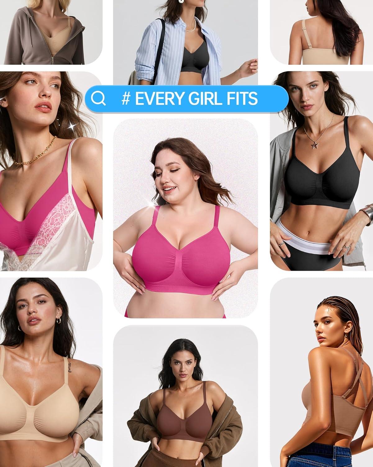 imageOEAK Bralettes for Women No Padding Comfortable Wireless Bras Seamless Bralette No Underwire Bra Cute Everyday Tshirt BrasHot Pink