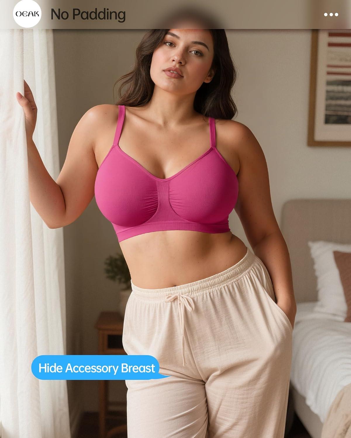 imageOEAK Bralettes for Women No Padding Comfortable Wireless Bras Seamless Bralette No Underwire Bra Cute Everyday Tshirt BrasHot Pink