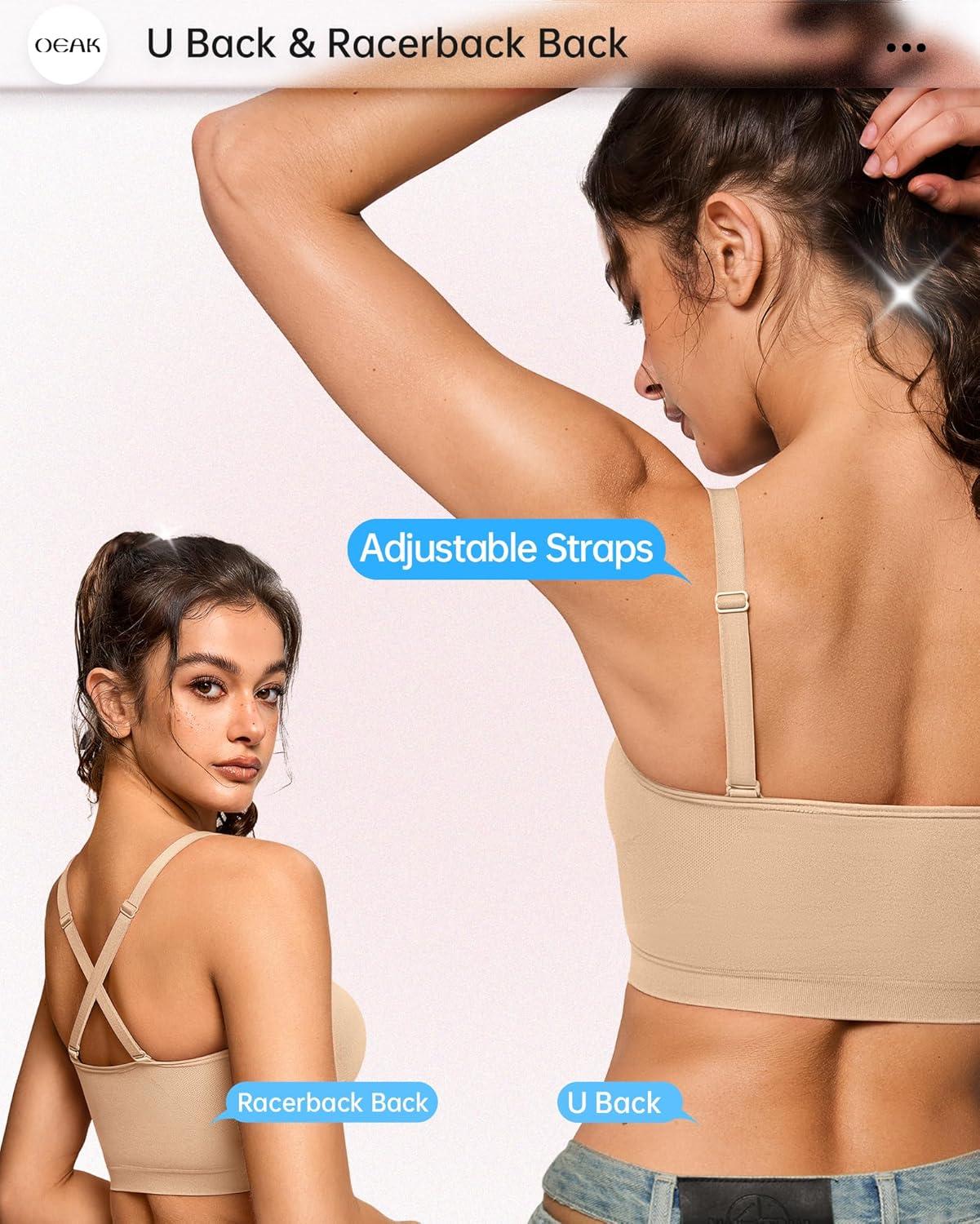 imageOEAK Bralettes for Women No Padding Comfortable Wireless Bras Seamless Bralette No Underwire Bra Cute Everyday Tshirt BrasNude