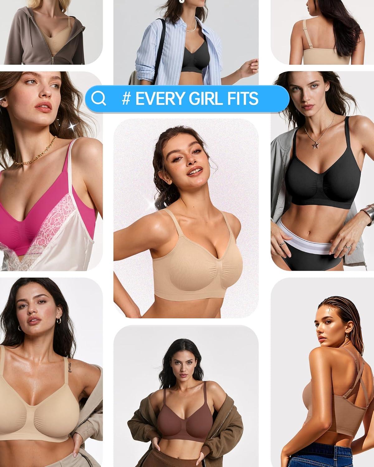 imageOEAK Bralettes for Women with Support Comfortable Wireless Bras Seamless Bralette No Underwire Bra Cute Everyday Tshirt Bras Nude XXL