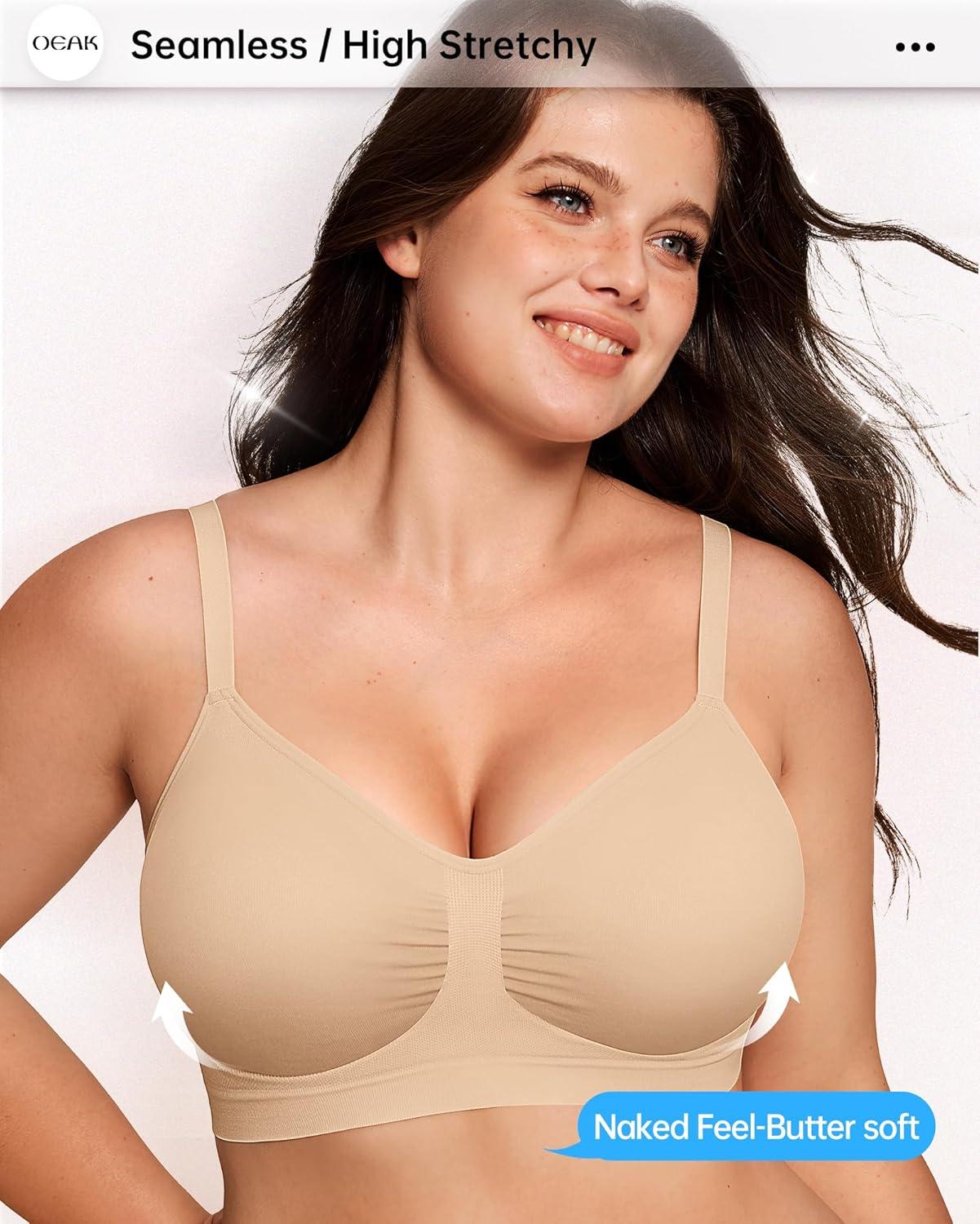 imageOEAK Bralettes for Women with Support Comfortable Wireless Bras Seamless Bralette No Underwire Bra Cute Everyday Tshirt Bras Nude XXL