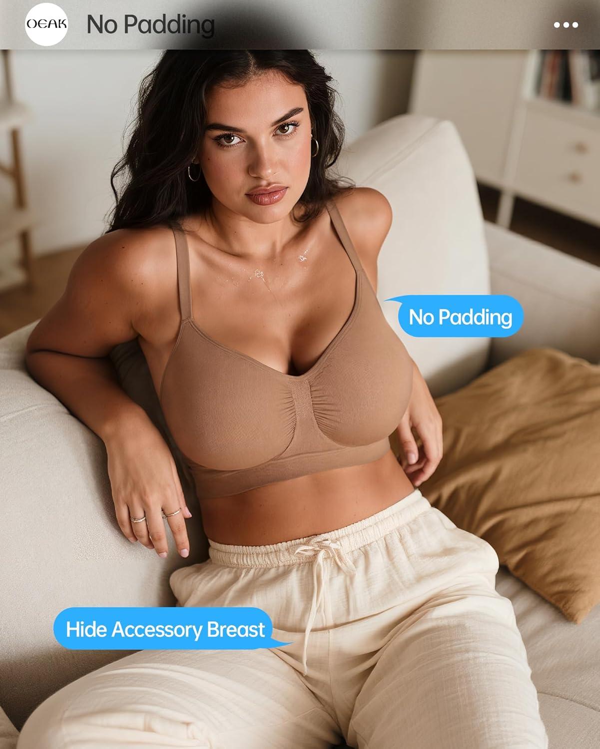 imageOEAK Bralettes for Women with Support Comfortable Wireless Bras Seamless Bralette No Underwire Bra Cute Everyday Tshirt Bras Sienna XXL