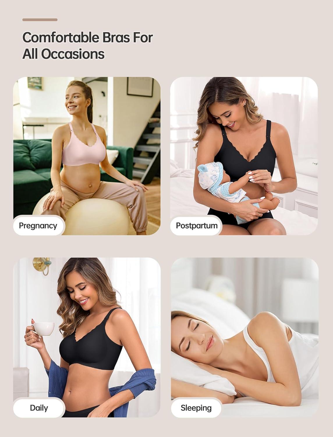 imageOEAK Nursing Bra for Breastfeeding Soft Supportive Maternity Bras Comfortable Wireless Pregnancy Bras Hands Free Pumping BrasBlack