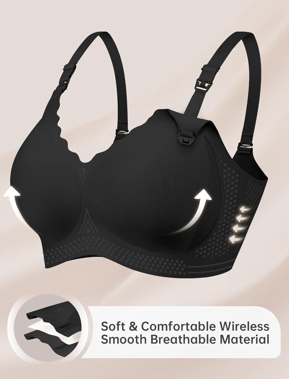 imageOEAK Nursing Bra for Breastfeeding Soft Supportive Maternity Bras Comfortable Wireless Pregnancy Bras Hands Free Pumping BrasBlack