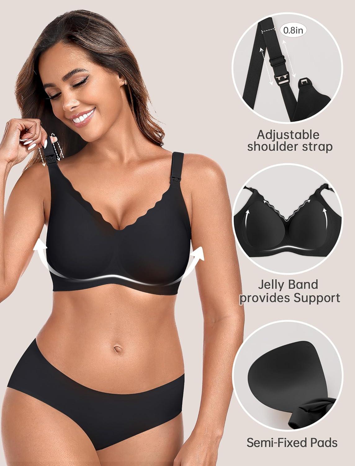 imageOEAK Nursing Bra for Breastfeeding Soft Supportive Maternity Bras Comfortable Wireless Pregnancy Bras Hands Free Pumping BrasBlack