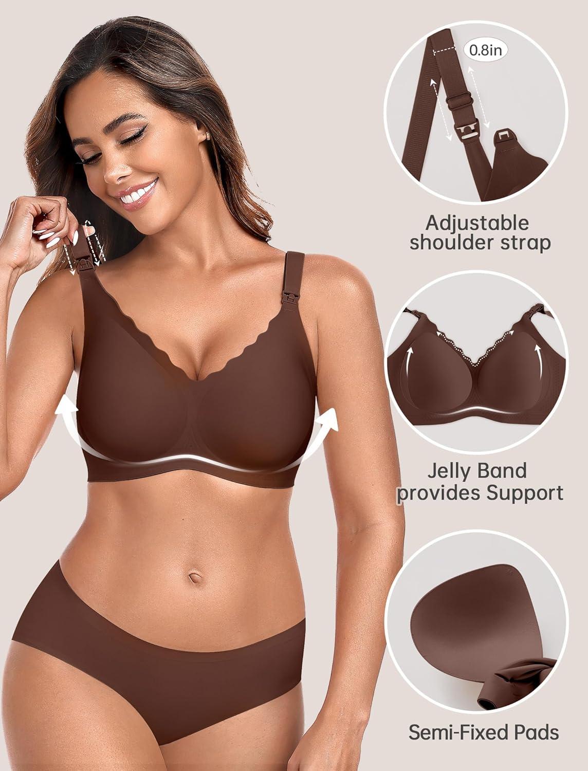 imageOEAK Nursing Bra for Breastfeeding Soft Supportive Maternity Bras Comfortable Wireless Pregnancy Bras Hands Free Pumping BrasCoffee