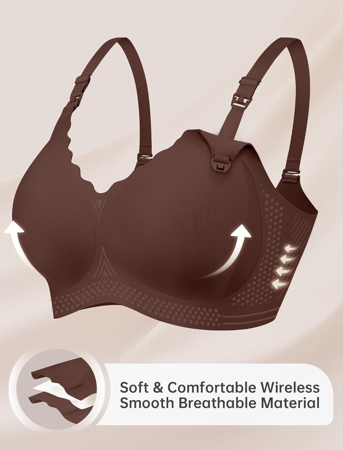 imageOEAK Nursing Bra for Breastfeeding Soft Supportive Maternity Bras Comfortable Wireless Pregnancy Bras Hands Free Pumping BrasCoffee