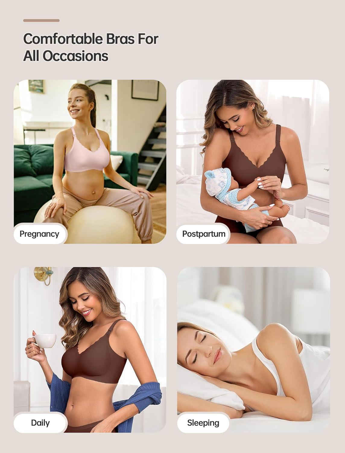 imageOEAK Nursing Bra for Breastfeeding Soft Supportive Maternity Bras Comfortable Wireless Pregnancy Bras Hands Free Pumping BrasCoffee