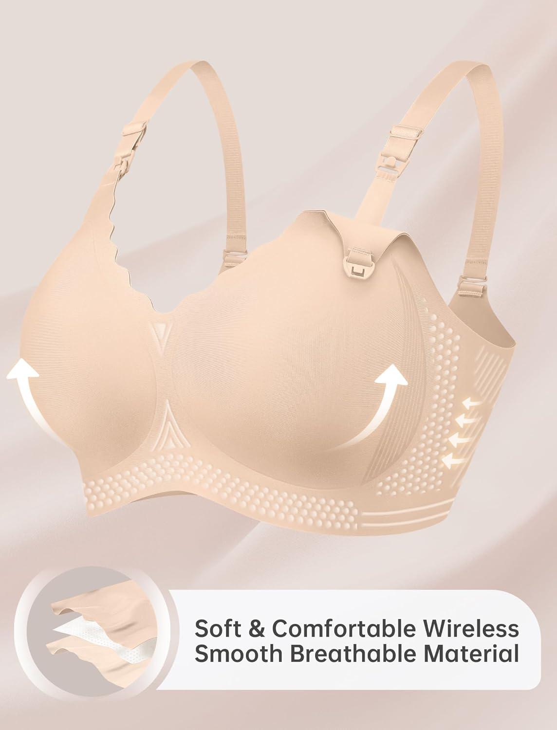 imageOEAK Nursing Bra for Breastfeeding Soft Supportive Maternity Bras Comfortable Wireless Pregnancy Bras Hands Free Pumping BrasNude