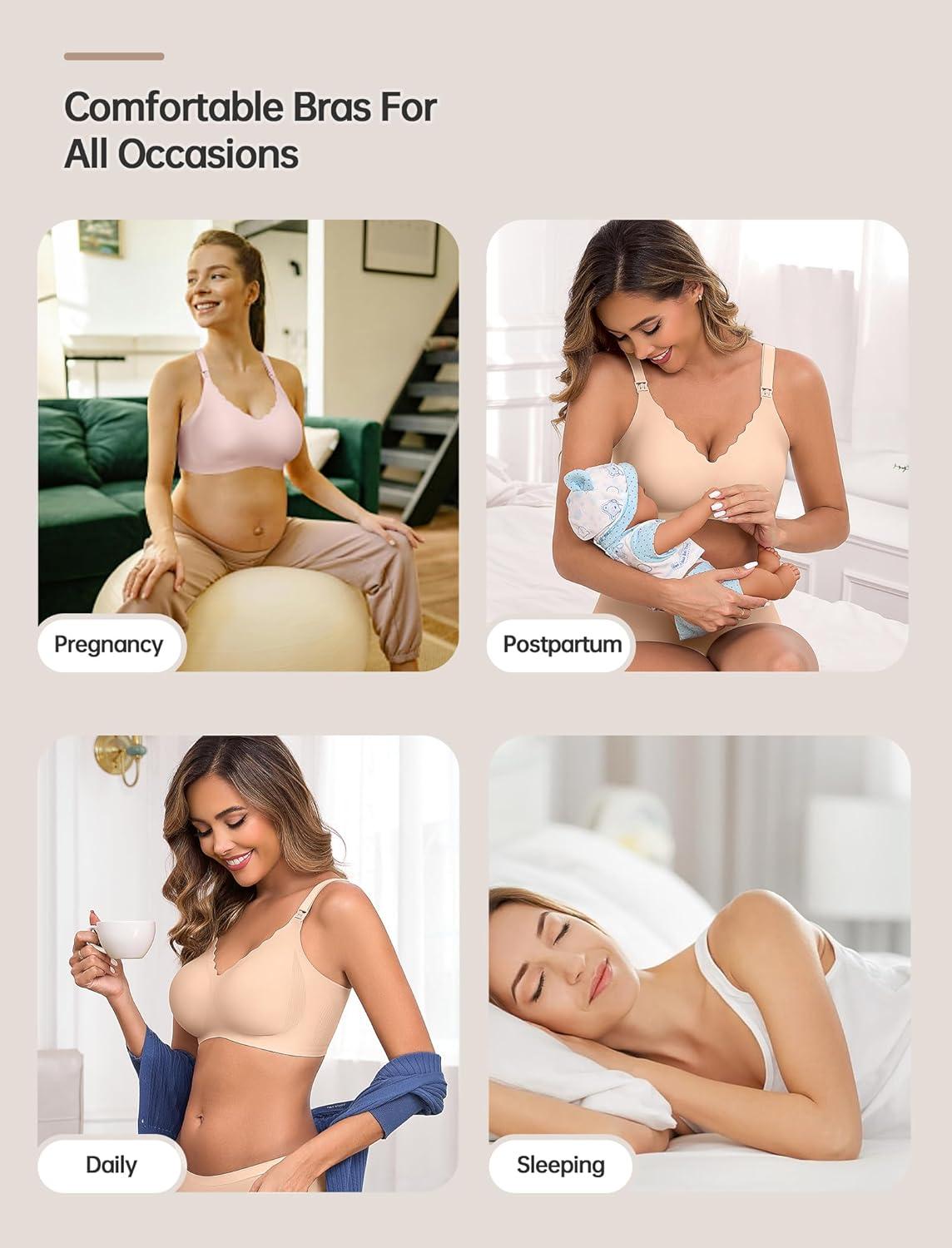 imageOEAK Nursing Bra for Breastfeeding Soft Supportive Maternity Bras Comfortable Wireless Pregnancy Bras Hands Free Pumping BrasNude