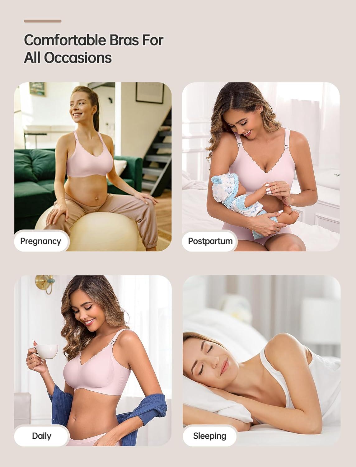 imageOEAK Nursing Bra for Breastfeeding Soft Supportive Maternity Bras Comfortable Wireless Pregnancy Bras Hands Free Pumping BrasPink