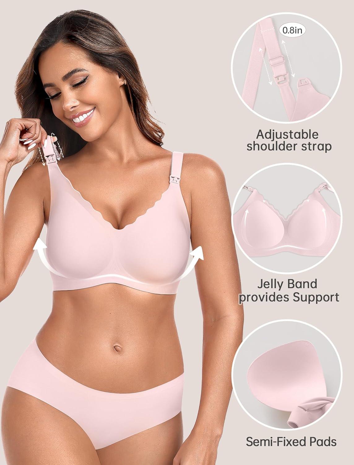 imageOEAK Nursing Bra for Breastfeeding Soft Supportive Maternity Bras Comfortable Wireless Pregnancy Bras Hands Free Pumping BrasPink