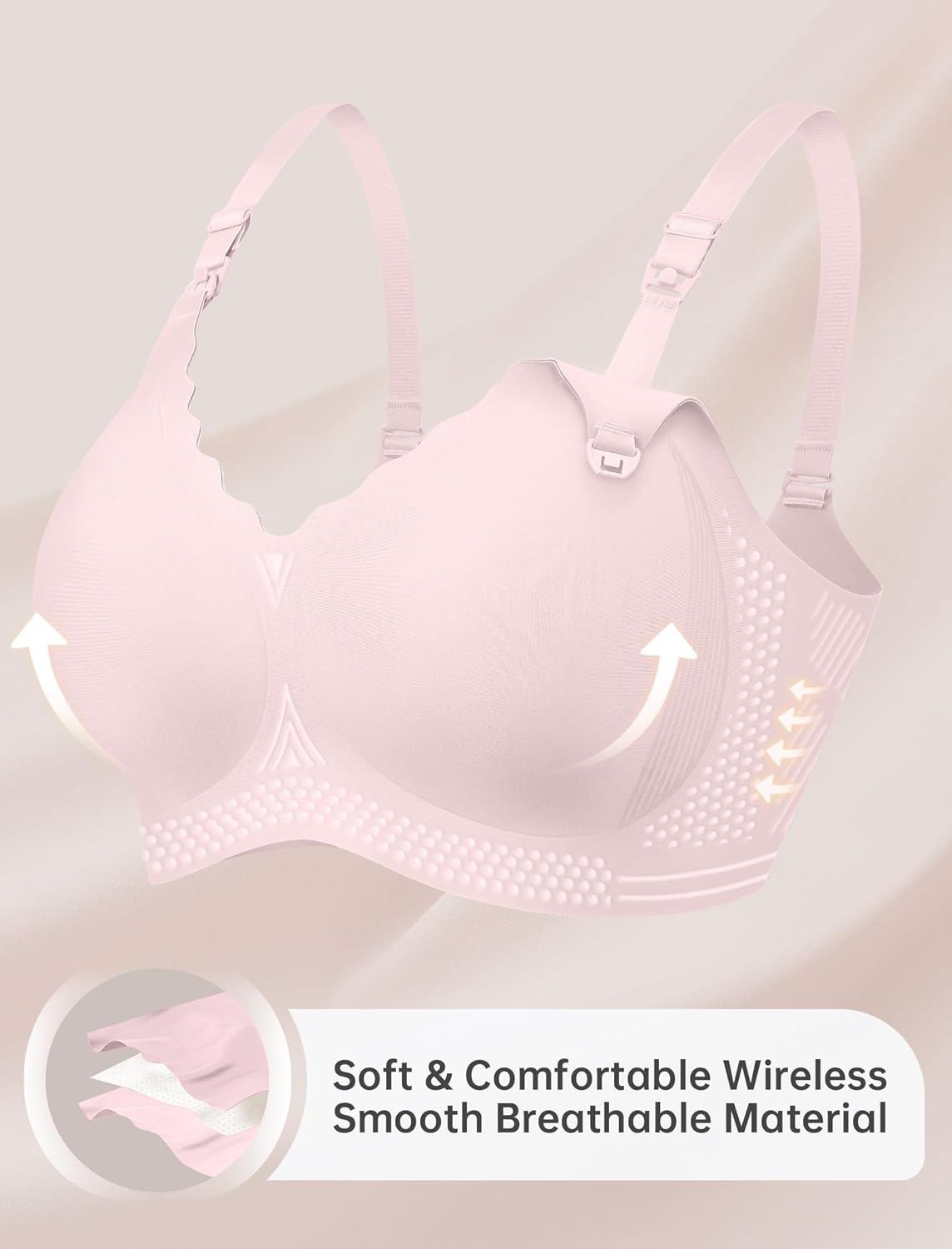 imageOEAK Nursing Bra for Breastfeeding Soft Supportive Maternity Bras Comfortable Wireless Pregnancy Bras Hands Free Pumping BrasPink