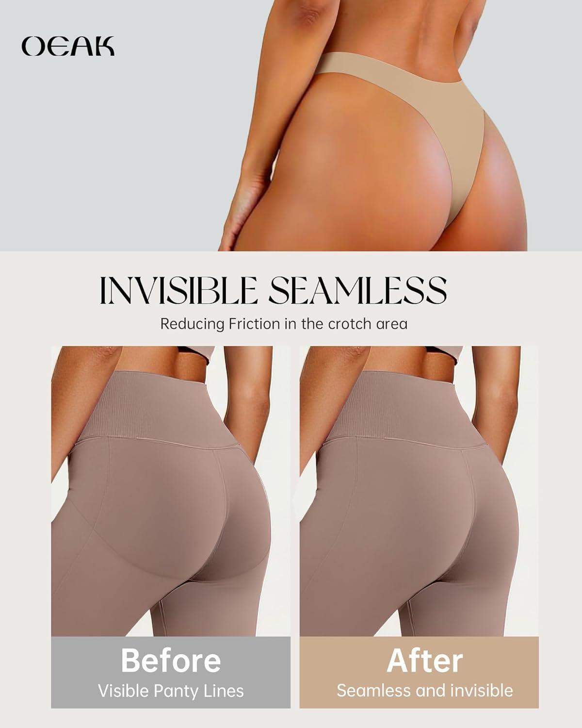 imageOEAK Seamless Thongs for Women Invisible Thongs No Show Thong Panty Liners Tangas Comfortable Workout GStrings Underwear3p1black1skin Nude1cream
