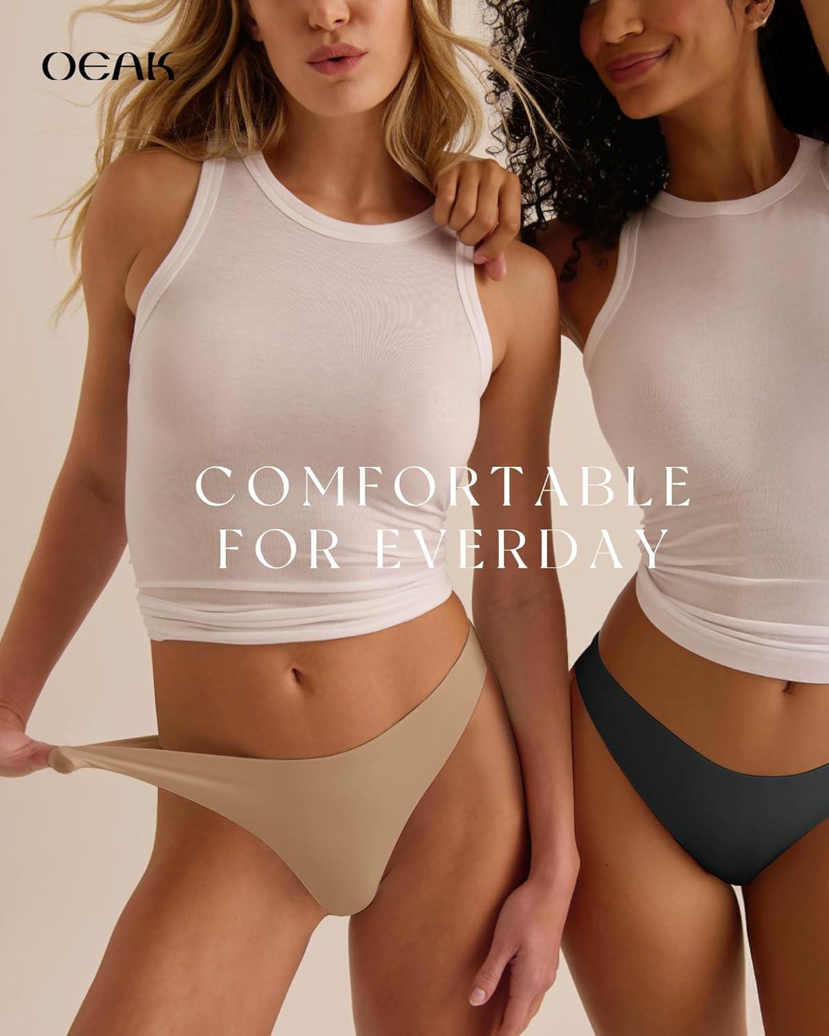 imageOEAK Seamless Thongs for Women Invisible Thongs No Show Thong Panty Liners Tangas Comfortable Workout GStrings Underwear3p2skin Nude1black