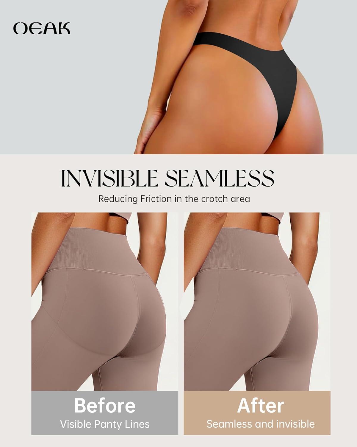 imageOEAK Seamless Thongs for Women Invisible Thongs No Show Thong Panty Liners Tangas Comfortable Workout GStrings UnderwearBlackblack