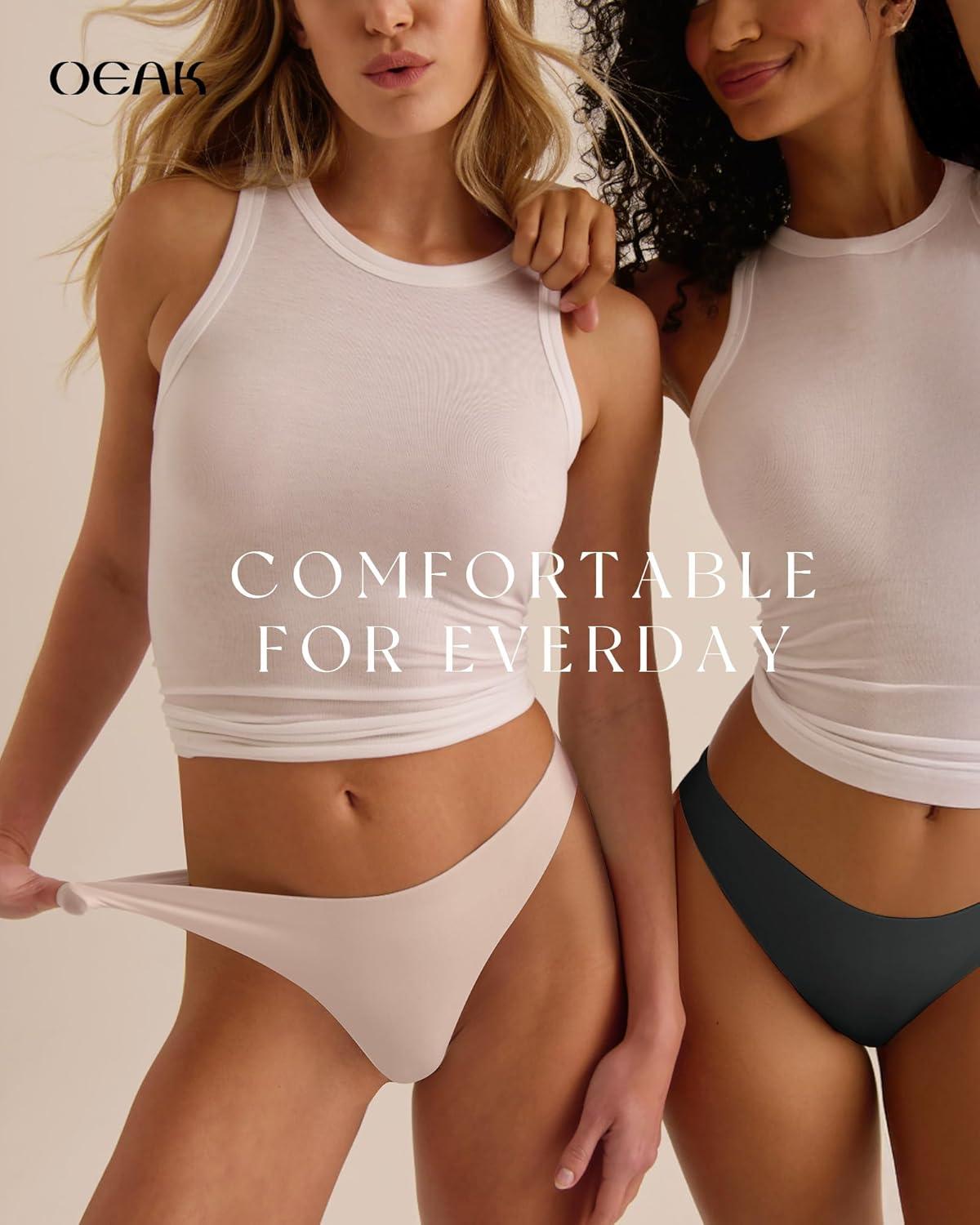 imageOEAK Seamless Thongs for Women Invisible Thongs No Show Thong Panty Liners Tangas Comfortable Workout GStrings UnderwearCream