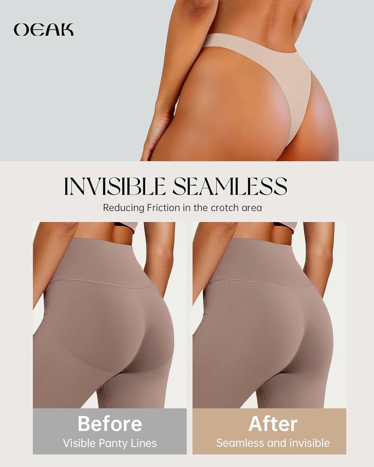 imageOEAK Seamless Thongs for Women Invisible Thongs No Show Thong Panty Liners Tangas Comfortable Workout GStrings UnderwearCream
