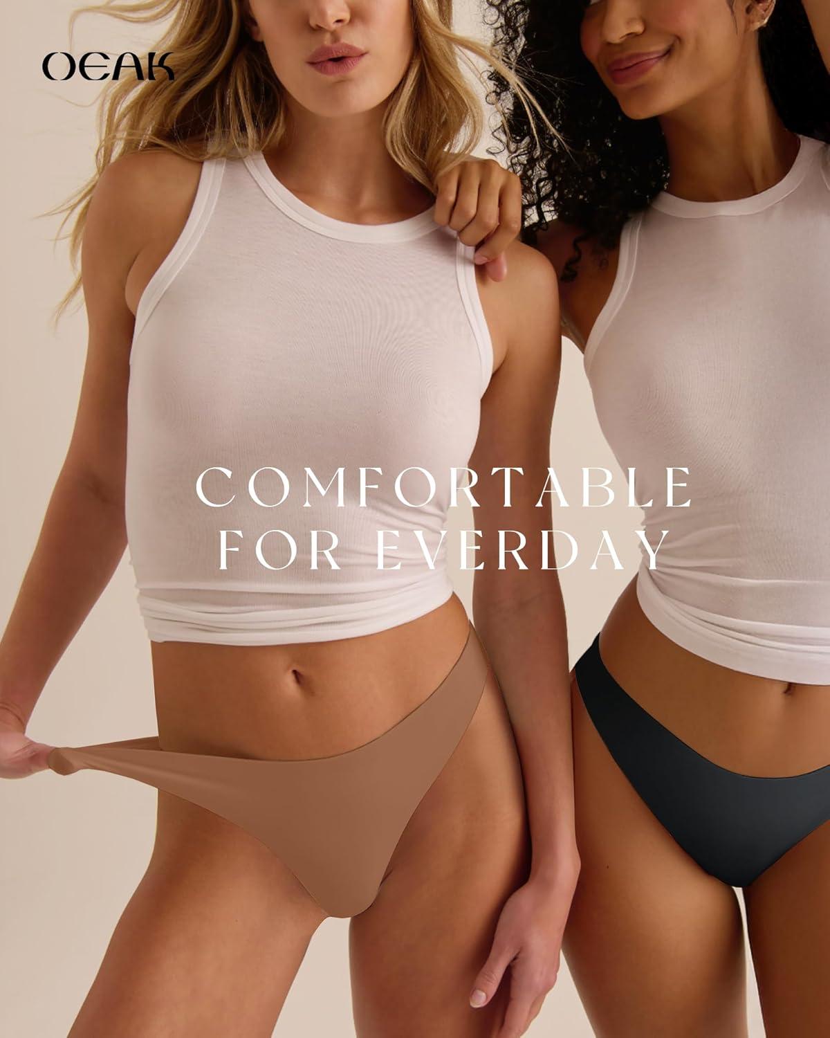 imageOEAK Seamless Thongs for Women Invisible Thongs No Show Thong Panty Liners Tangas Comfortable Workout GStrings UnderwearLatte