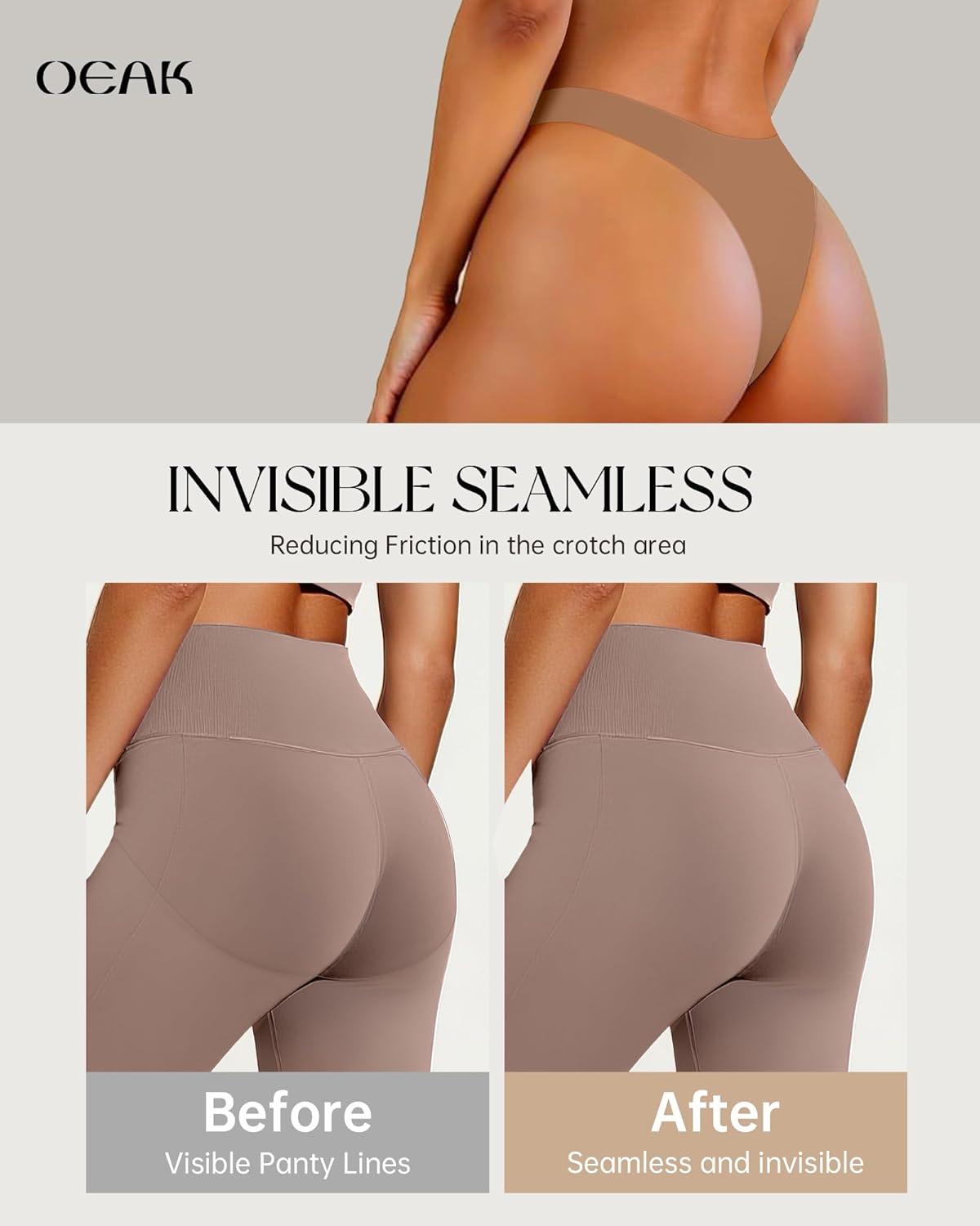 imageOEAK Seamless Thongs for Women Invisible Thongs No Show Thong Panty Liners Tangas Comfortable Workout GStrings UnderwearLatte