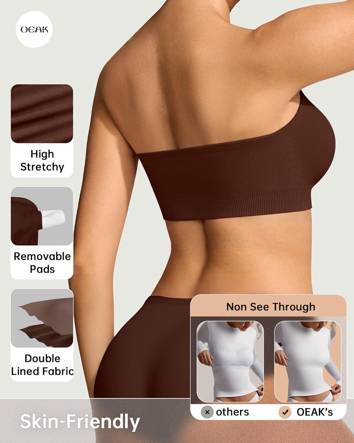 imageOEAK Strapless Bras for Women Wireless Bandeau Bra Non Slip Push Up Tube Top Seamless Bras Comfortable Padded BraletteChocolate
