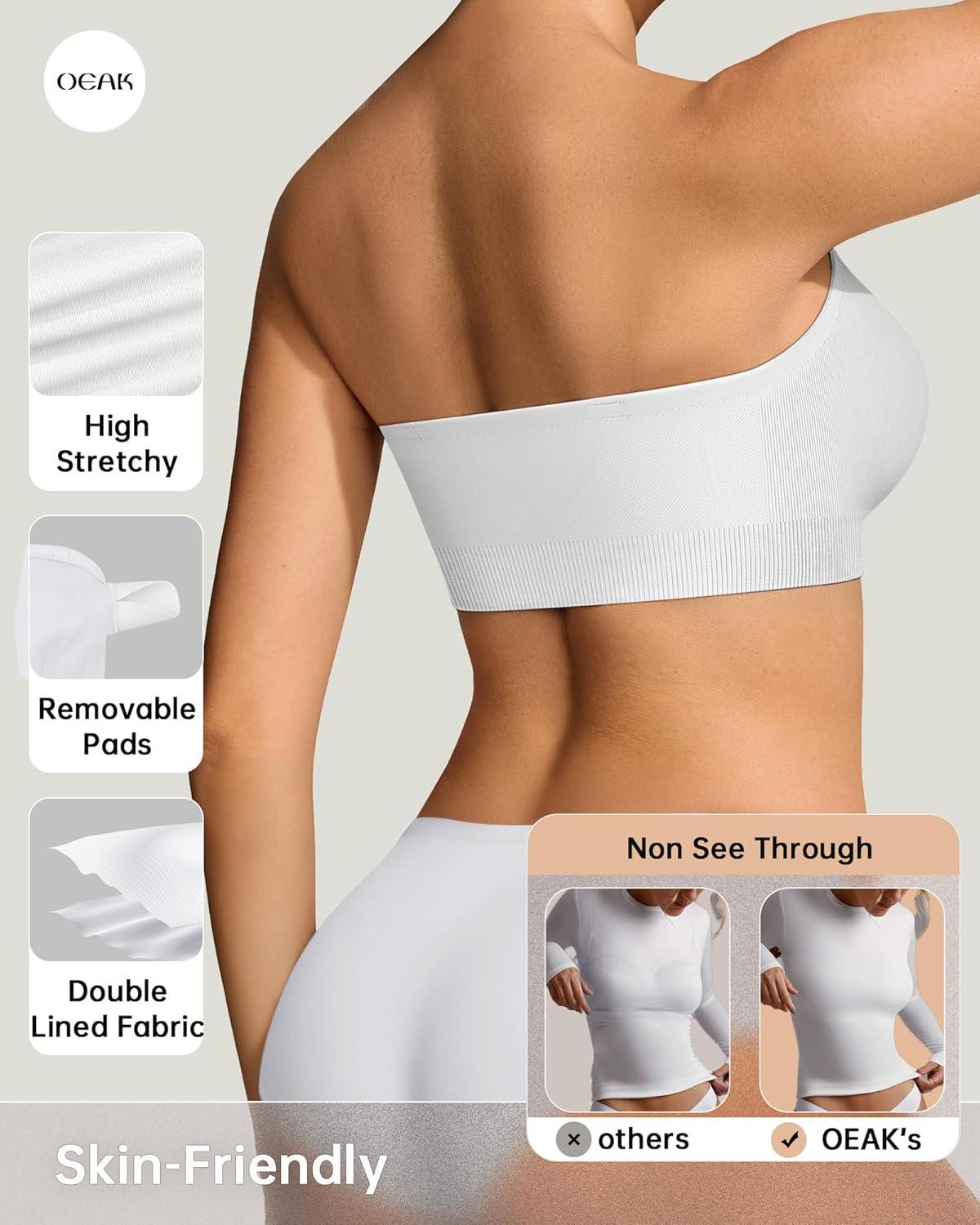 imageOEAK Strapless Bras for Women Wireless Bandeau Bra Non Slip Push Up Tube Top Seamless Bras Comfortable Padded BraletteWhite