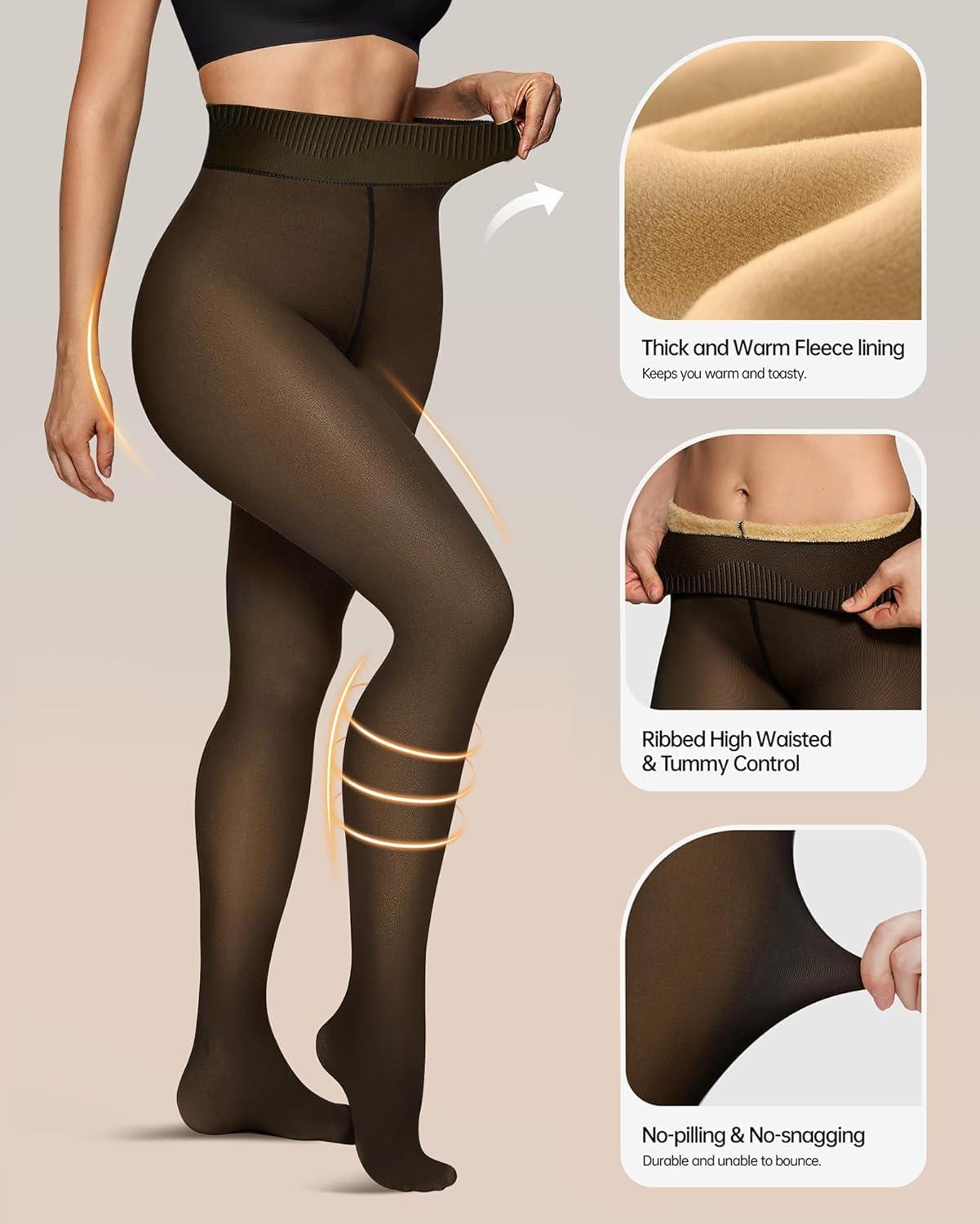 imageOEAK Thermal Warm Thick Opaque Pantyhose Black MLFleece Lined Tights Sheer Fake Translucent Black LXL 200g
