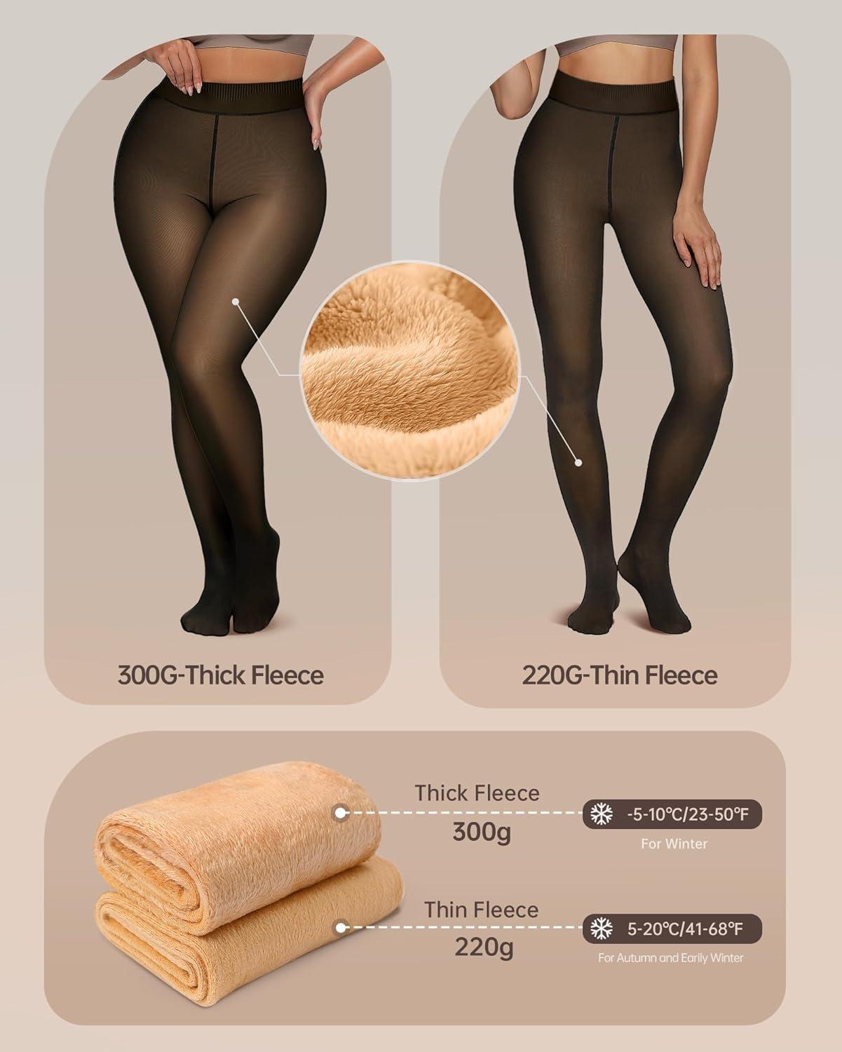 imageOEAK Thermal Warm Thick Opaque Pantyhose Black XSSFleece Lined Tights Sheer Fake Translucent Black SM 200g