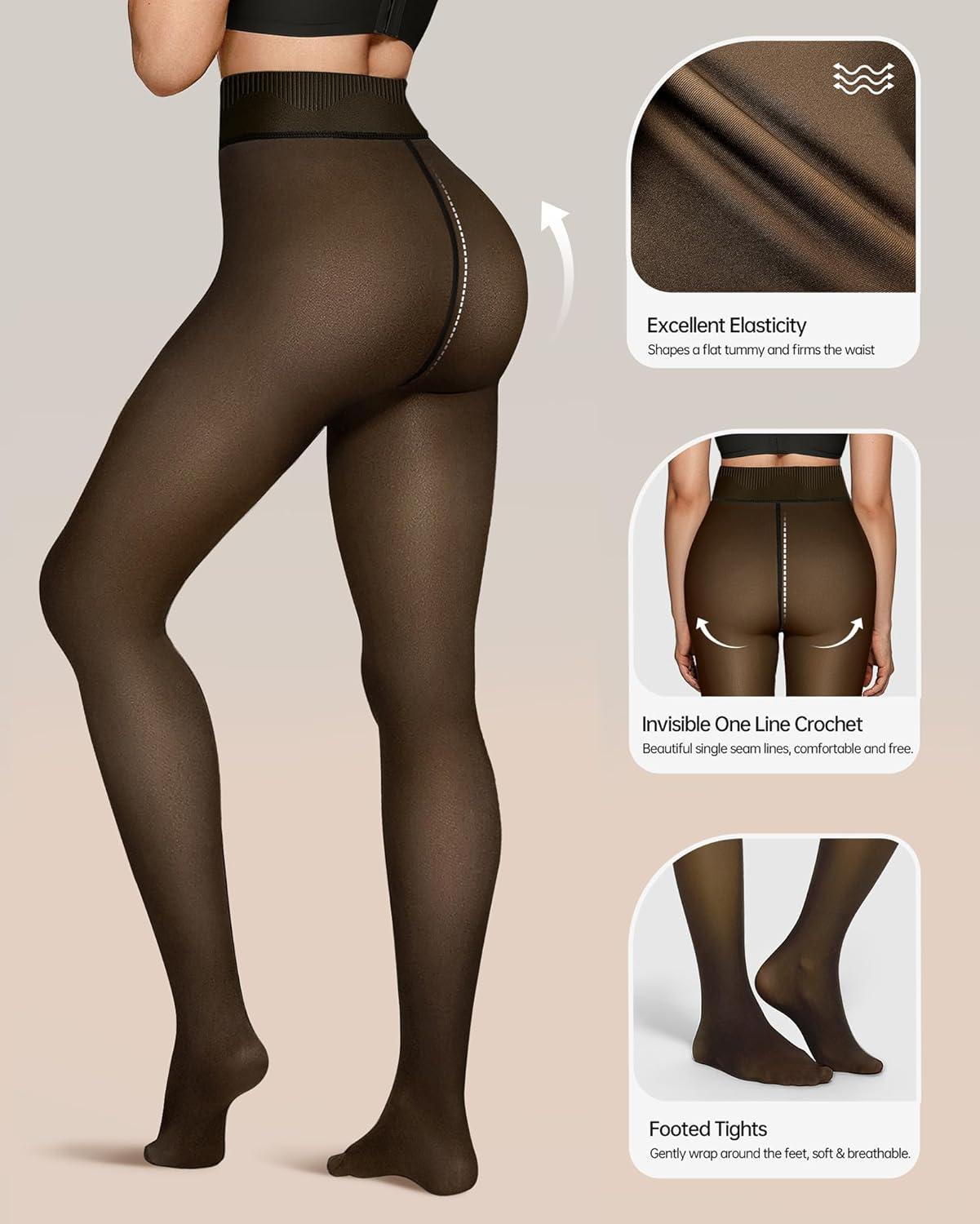 imageOEAK Thermal Warm Thick Opaque Pantyhose Black XSSFleece Lined Tights Sheer Fake Translucent Black SM 200g
