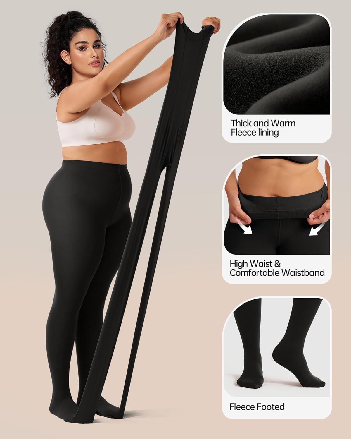 imageOEAK Thermal Warm Thick Opaque Pantyhose Black XSSFleece Lined Tights Sheer Fake Translucent Black SM 200g