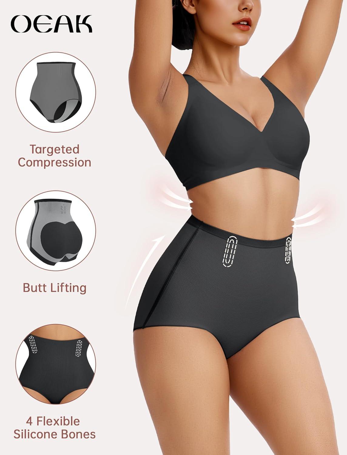 imageOEAK Tummy Control Shapewear Briefs Black ampamp Supportive Wireless Bras Coffee XL