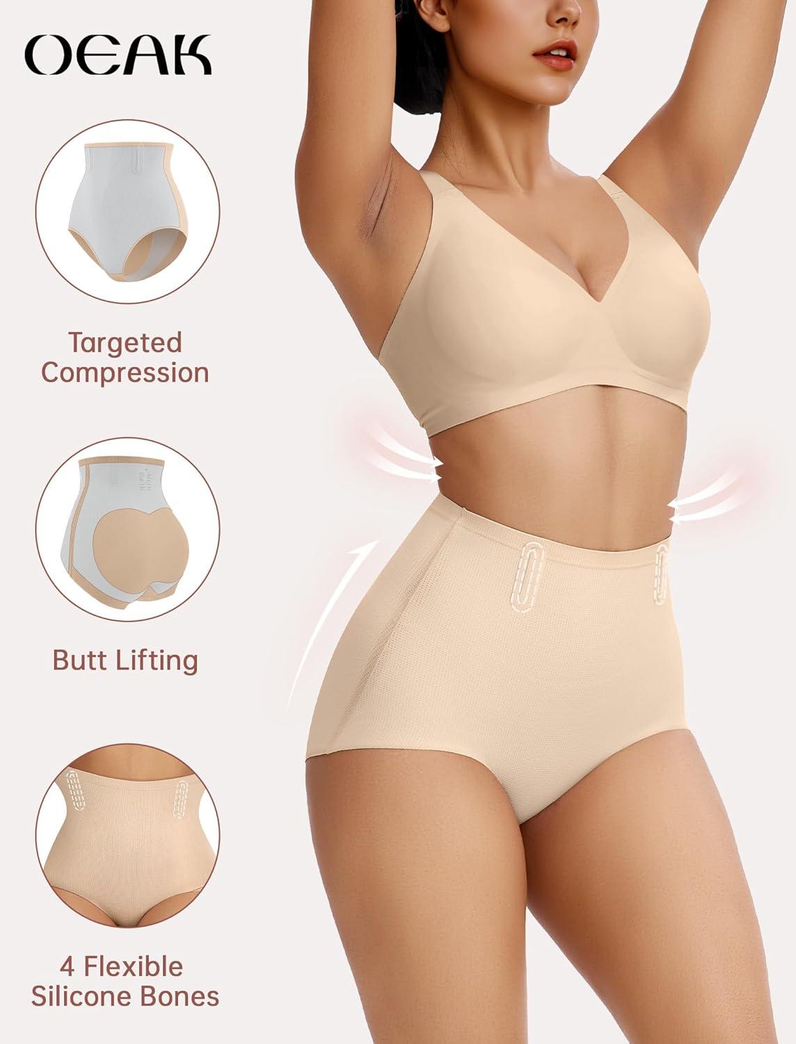 imageOEAK Tummy Control Shapewear for Women Seamless Girdle High Waisted Body Shaper Underwear Panty Smooth Under Dress ShapewearNude