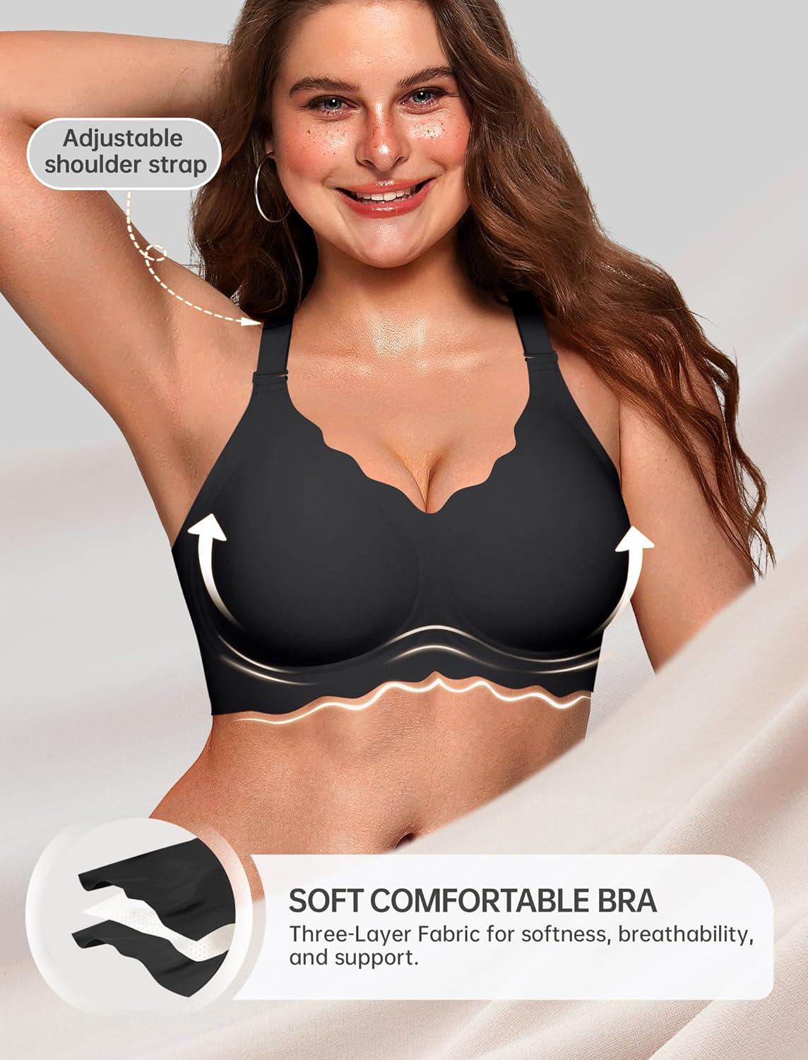 imageOEAK Women Bras No Underwire Scalloped Push Up Buttery Soft Tshirt Bra Seamless Full Coverage Convertible Everyday Bra02 Black