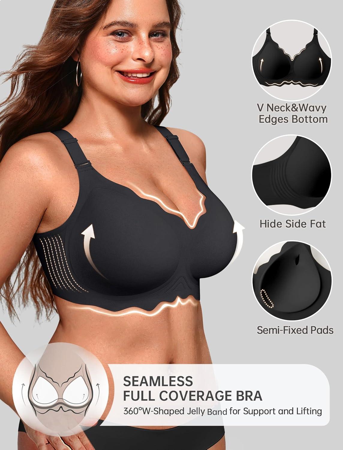 imageOEAK Women Bras No Underwire Scalloped Push Up Buttery Soft Tshirt Bra Seamless Full Coverage Convertible Everyday Bra02 Black