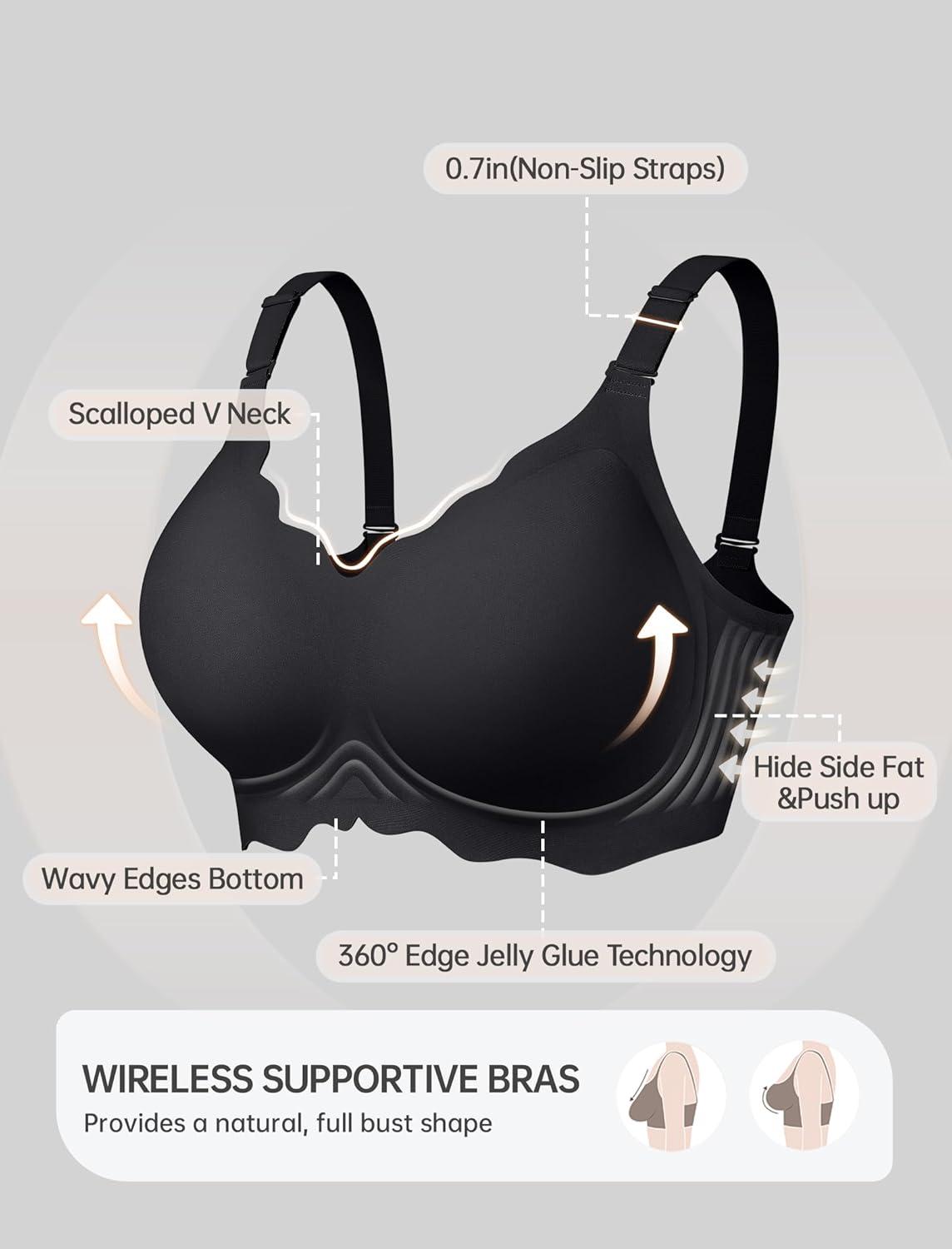 imageOEAK Women Bras No Underwire Scalloped Push Up Buttery Soft Tshirt Bra Seamless Full Coverage Convertible Everyday Bra02 Black