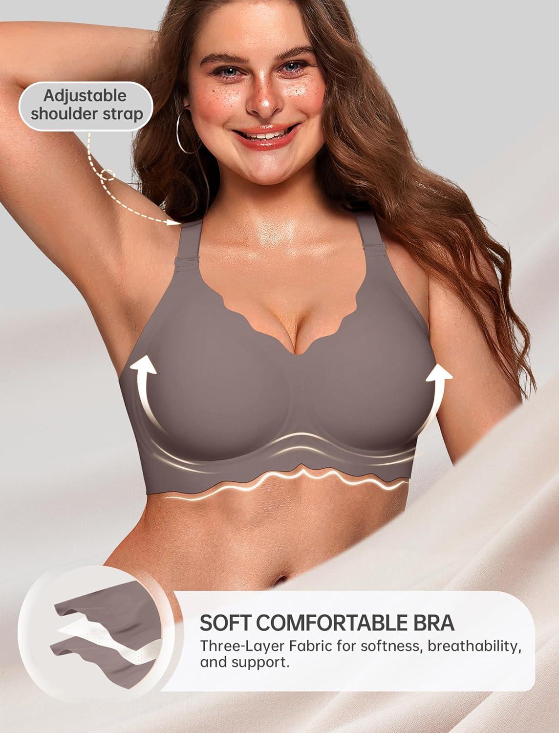 imageOEAK Women Bras No Underwire Scalloped Push Up Buttery Soft Tshirt Bra Seamless Full Coverage Convertible Everyday Bra02 Grey