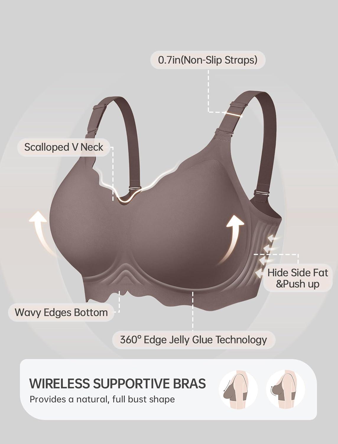 imageOEAK Women Bras No Underwire Scalloped Push Up Buttery Soft Tshirt Bra Seamless Full Coverage Convertible Everyday Bra02 Grey