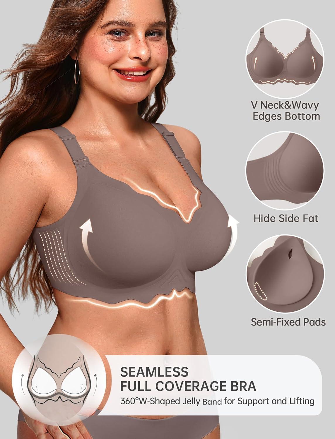 imageOEAK Women Bras No Underwire Scalloped Push Up Buttery Soft Tshirt Bra Seamless Full Coverage Convertible Everyday Bra02 Grey