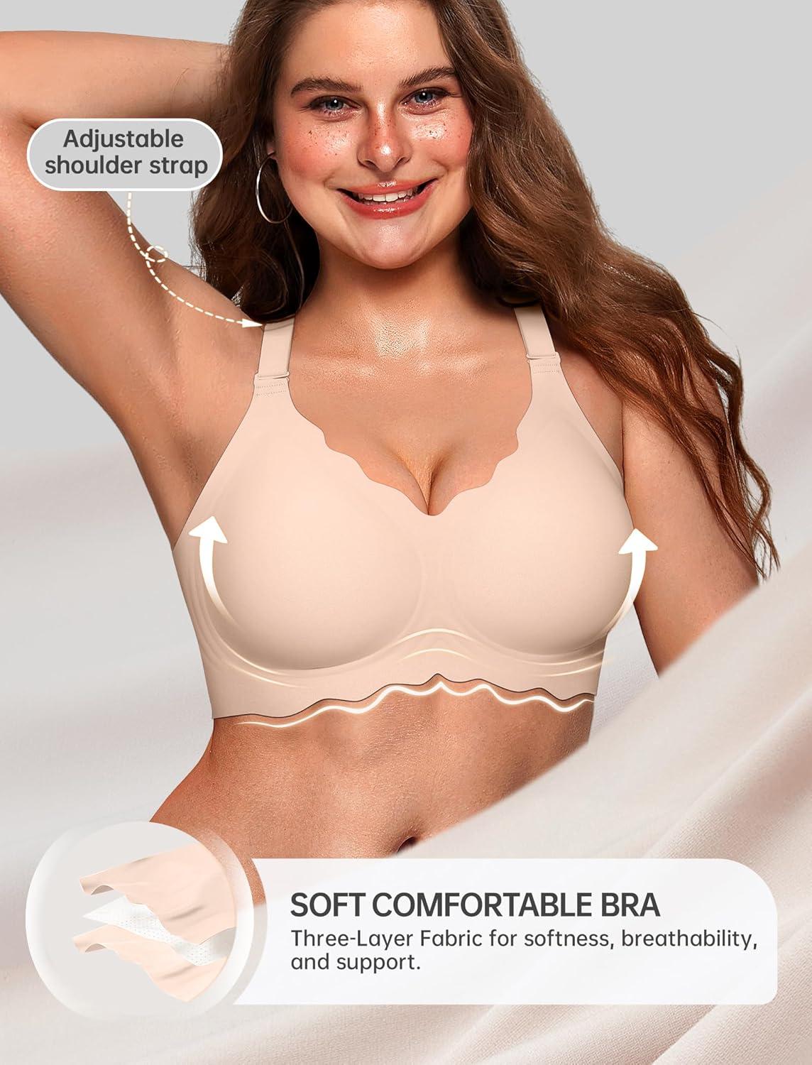 imageOEAK Women Bras No Underwire Scalloped Push Up Buttery Soft Tshirt Bra Seamless Full Coverage Convertible Everyday Bra02 Nude