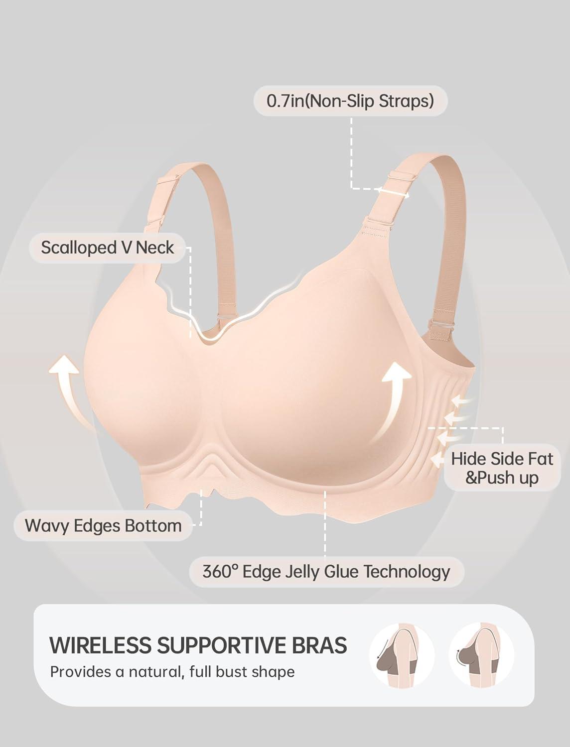 imageOEAK Women Bras No Underwire Scalloped Push Up Buttery Soft Tshirt Bra Seamless Full Coverage Convertible Everyday Bra02 Nude