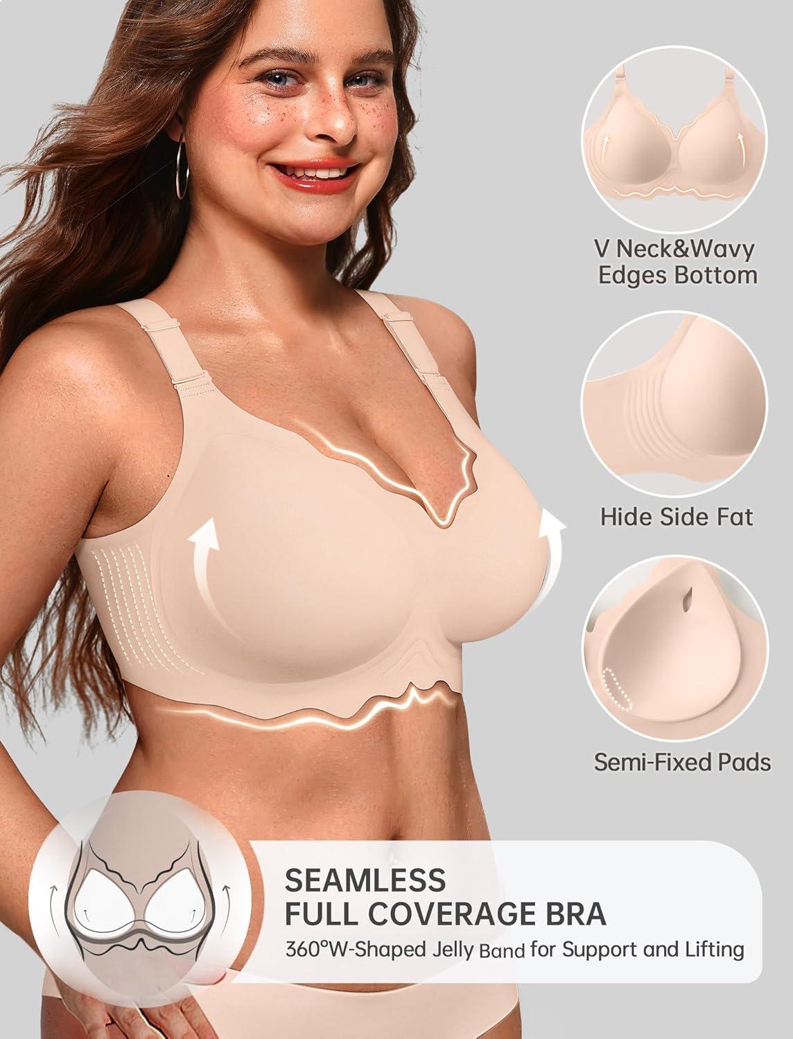 imageOEAK Women Bras No Underwire Scalloped Push Up Buttery Soft Tshirt Bra Seamless Full Coverage Convertible Everyday Bra02 Nude