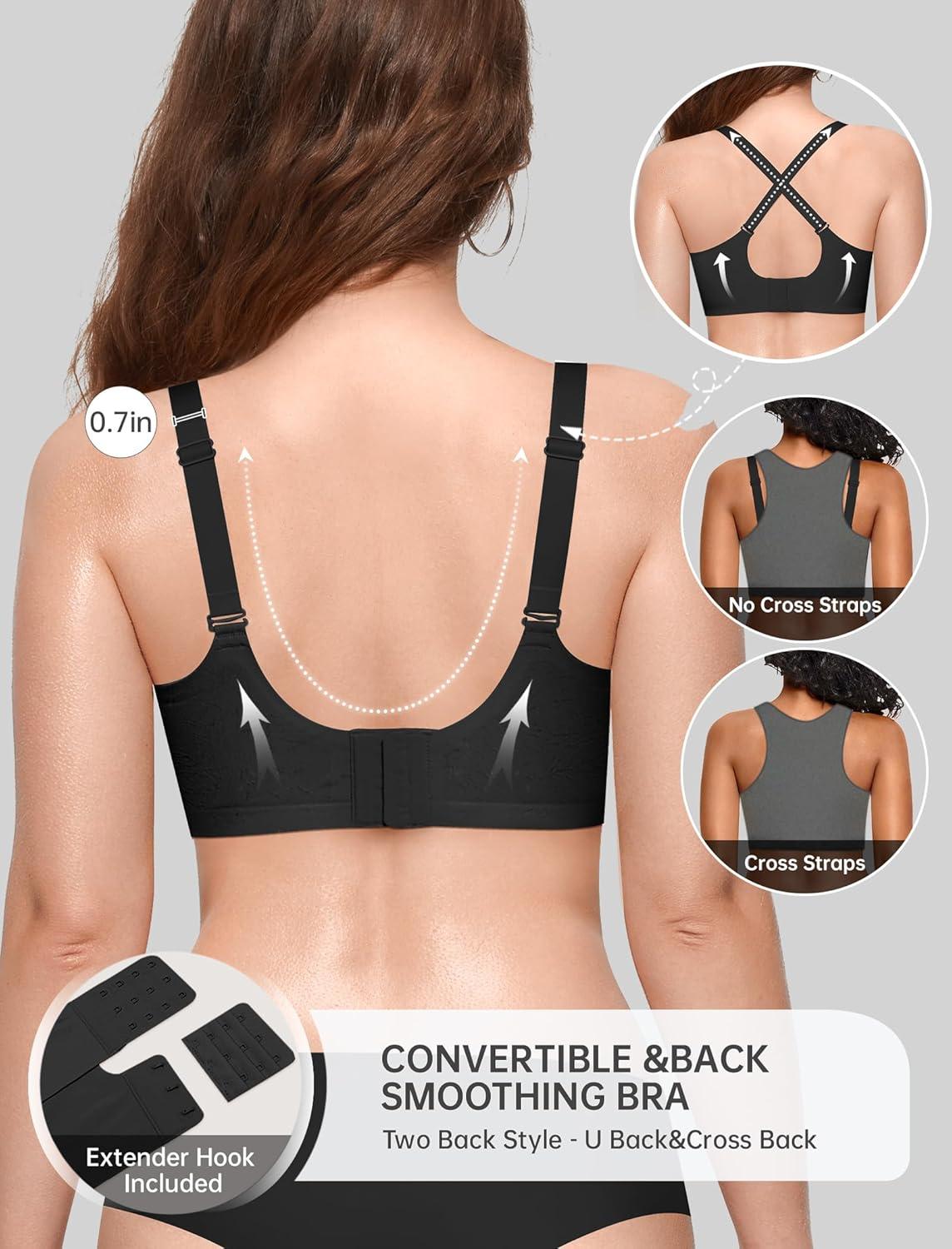 imageOEAK Women Bras No Underwire Scalloped Push Up Buttery Soft Tshirt Bra Seamless Full Coverage Convertible Everyday BraJacquard Black