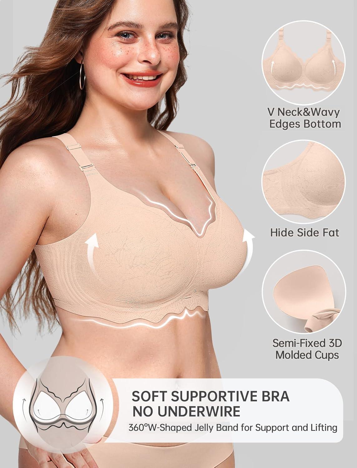 imageOEAK Women Bras No Underwire Scalloped Push Up Buttery Soft Tshirt Bra Seamless Full Coverage Convertible Everyday BraJacquard Nude